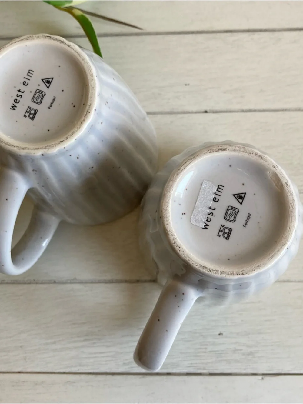 West Elm Set of 2 Ribbed Speckled Tea Coffee Mugs White Beige Neutral